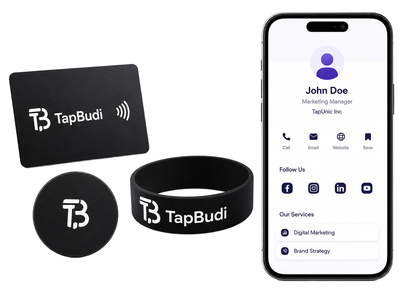 TapBudi NFC products and mobile profile